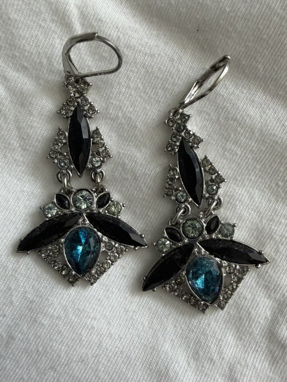 Turquoise Black Clear Stone Statement Drop Earrings